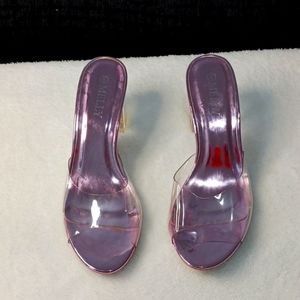 Clear PinkChunky Vinyl Heels.
